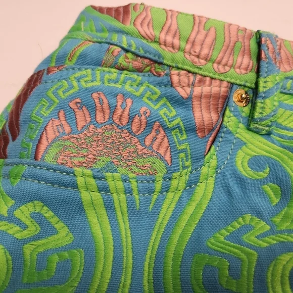 Versace Psycadellic Print Denim A  -Line Mini Skirt Italy SZ 42 - Picture 6 of 15